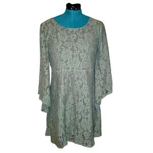 AMANA Long Bell Sleeve Lace Shift Fit to flare Coquette Mini Dress/Tunic Size L